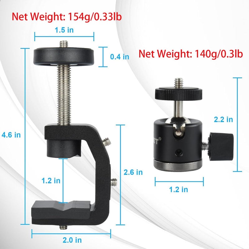 UTEBIT C Clamp Camera Mount Tripod with Mini Ball Head Desk Clamps（1/4 Thread Hole） C Clamp Mount with 1/4" Hot Shoe Compatible for Camera Woodworking Desktop - Image 4